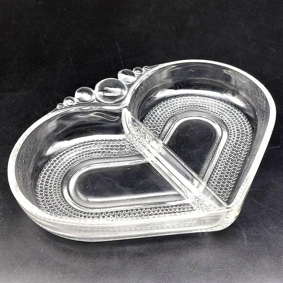 Vintage Duncan Miller Clear Glass Heart-Shaped Divided Dish Bowl - Picture 1 of 6